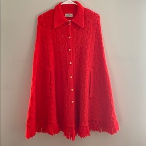 Vintage Red Poncho Cape with Arm Slots. Fits SML